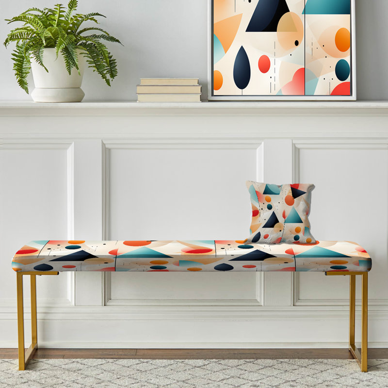Banc rembourré or, Géométrie moderne Mid-Century