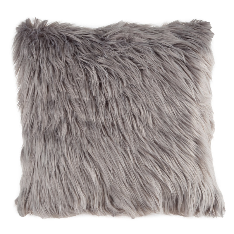 Faux Fur Reversible Throw Pillow, White, 18" H x 18" W x 6" D