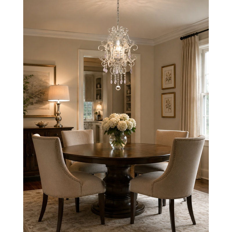 Transitional 1-Light Chrome Chandelier With Clear Crystals