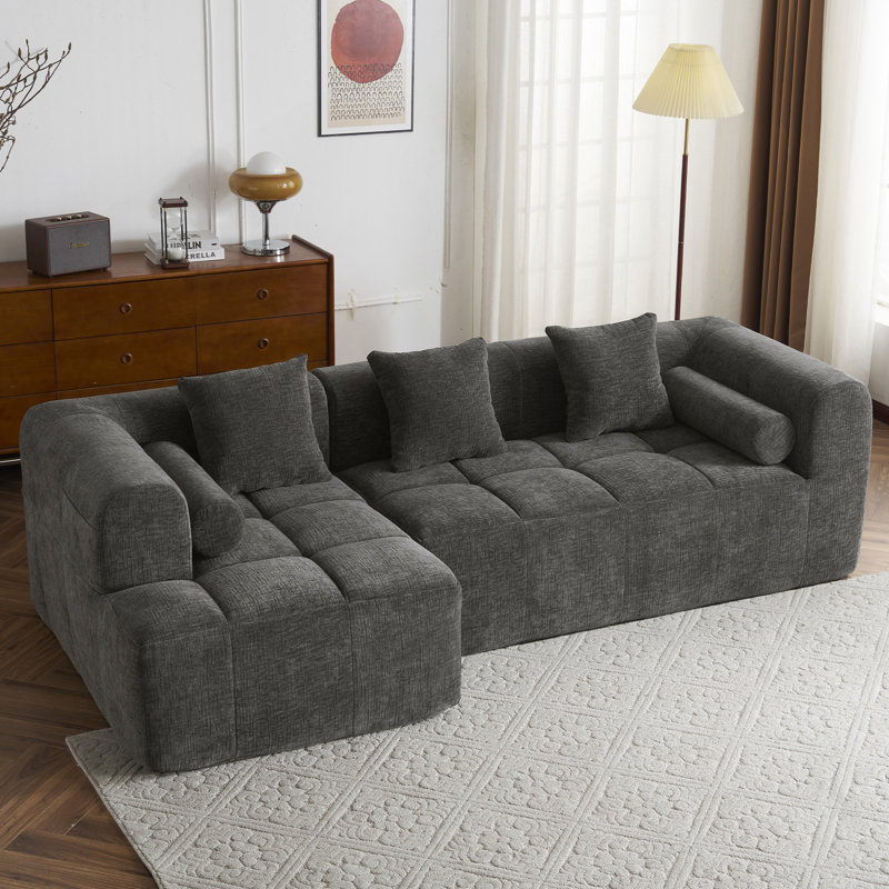 Canapé modulaire 2 pièces rembourré, Gris chenille
