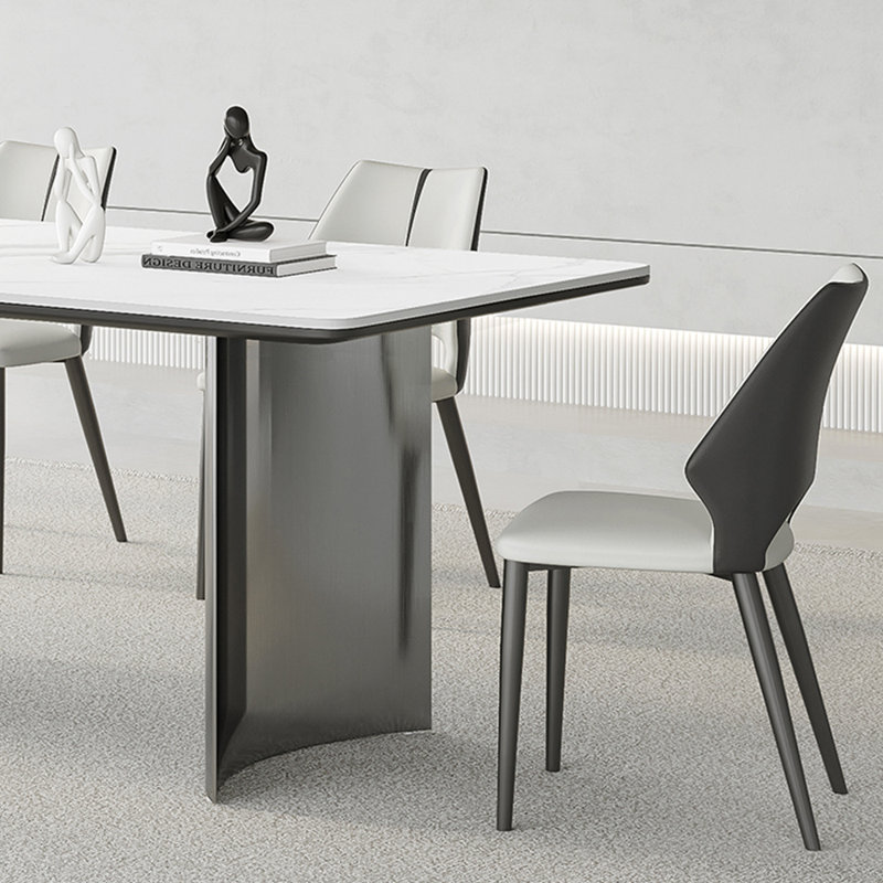 Modern simple rectangle rock slab dining table set, 29.52"H x 78.74"L x 35.43"W