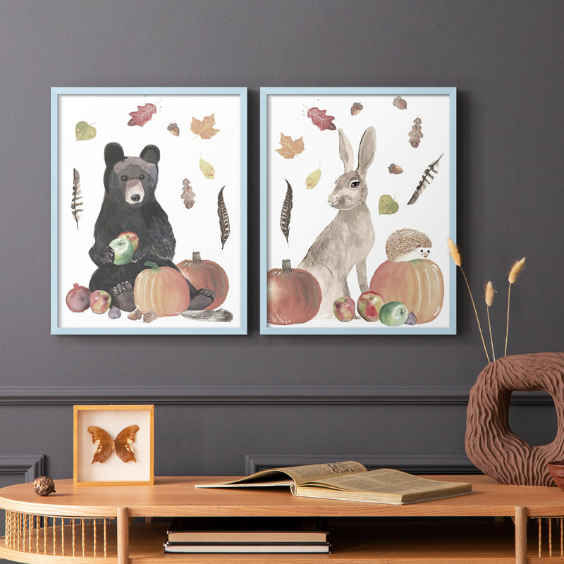 «CuteAutumnForestI», reproduction encadrée de qualité supérieure - prête à être accrochée - aucun clou requis - aucun clou requis