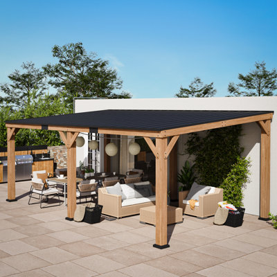 Érable 12 pi X 20 pi Pavillon de jardin en bois de cèdre de qualité supérieure avec toit en acier galvanisé à toit rigide en pente, avec rangement, bavardage et barbecue