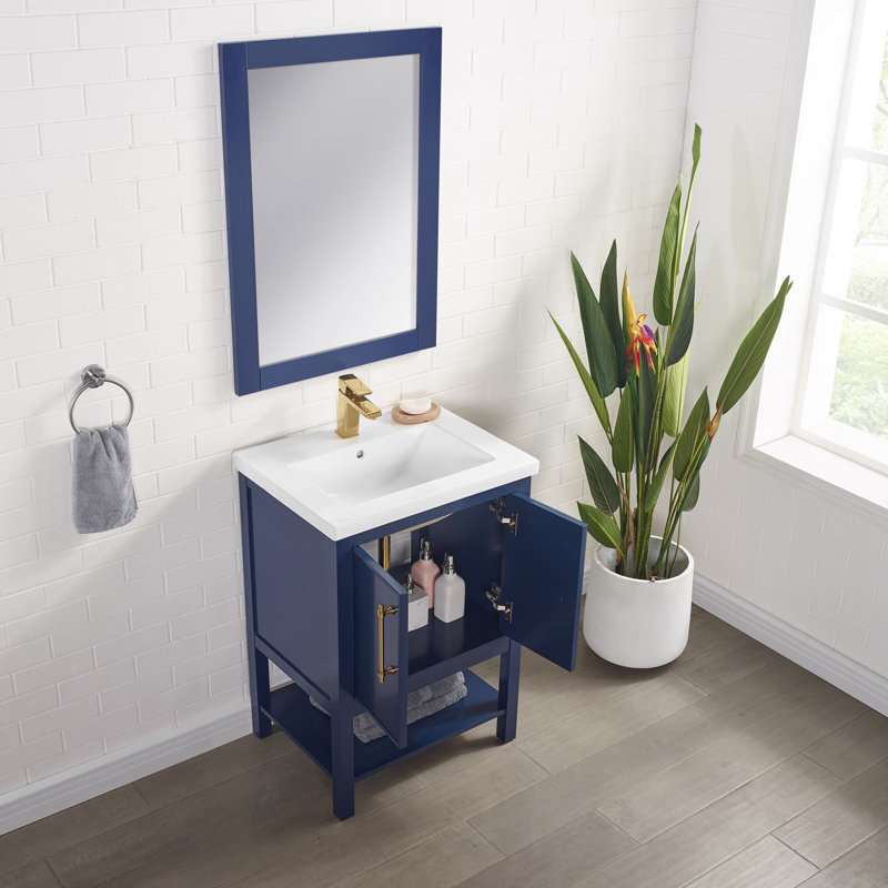 Ensemble de meuble-lavabo simple 24 po Jewell, Bleu marine / laiton antique