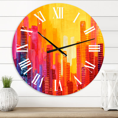 Cityscape of Skyscrapers in Modern City IV - Modern wall clock