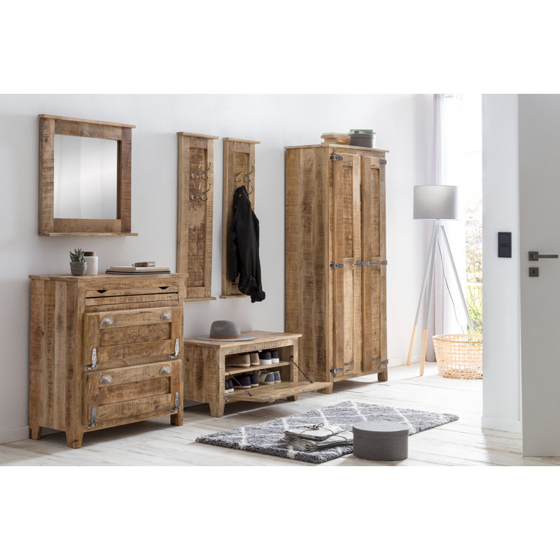Ottomar Wood Wall Mirror with Shelves, Brown