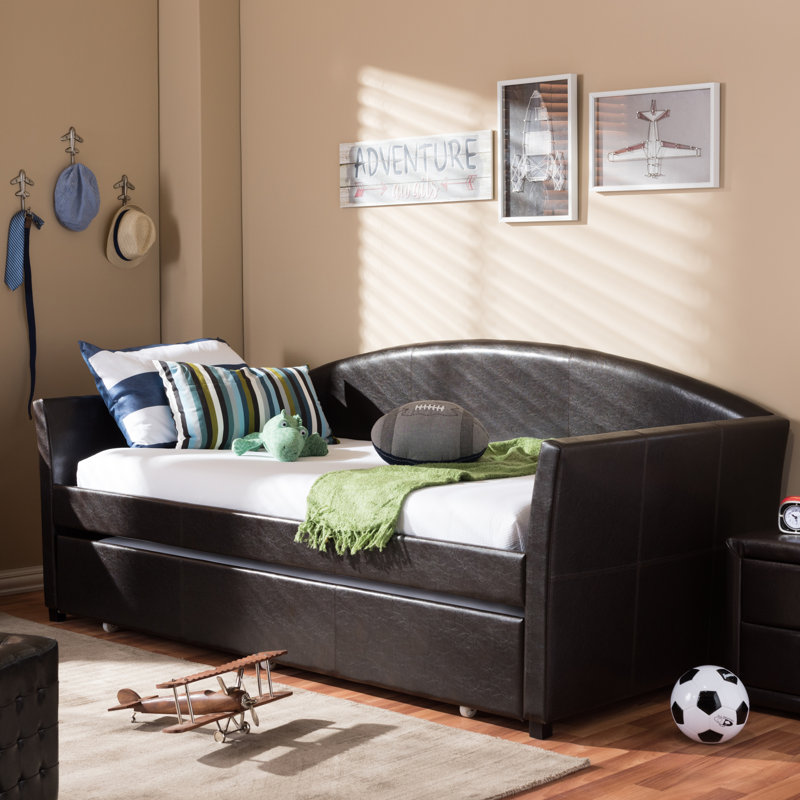 Lit de jour simple en bois massif avec lit gigogne Stoutsville, Brun