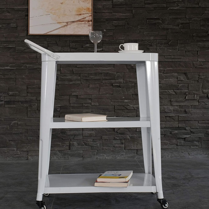 Industrial 3-Tiered White Dining Cart With Swivel Wheels And Long - Lasting Metal Combination For Kitchen Use, 33.7"H X 23.8"W 13.8", Assembly Needed All Frame, 33.7" Height, 23.8" Width, 13.8" Depth,