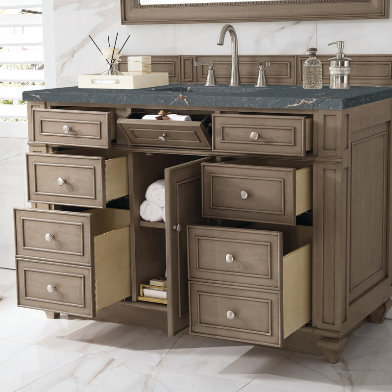 Bristol 48'' W Single Vanity, Whitewashed Walnut, Parisien Bleu, 8" Widespread