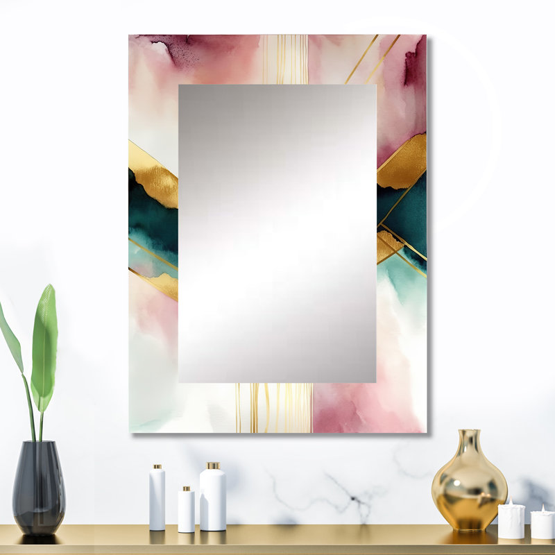 Abstrait géométrique géométrique rose et vert III - miroir décoratif géométrique, miroir mural moderne, art imprimé en métal