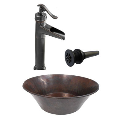 15" Copper Vessel Bath Sink Cazo Style, Accessories Included