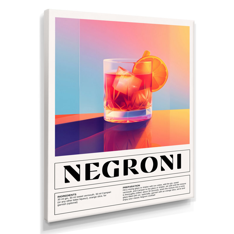 Décoration murale verre à l'ancienne «Negroni On The Rocks», Toile tendue, H 40 po x l 30 po x P 1,5 po