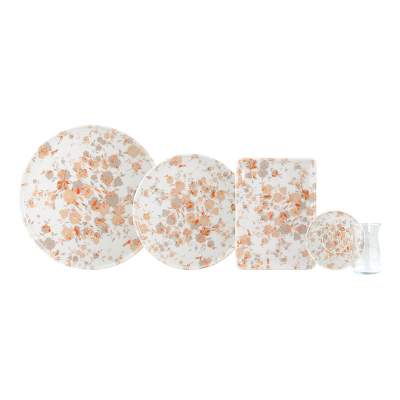 Ensemble de petit déjeuner (30 pièces), Floral orange