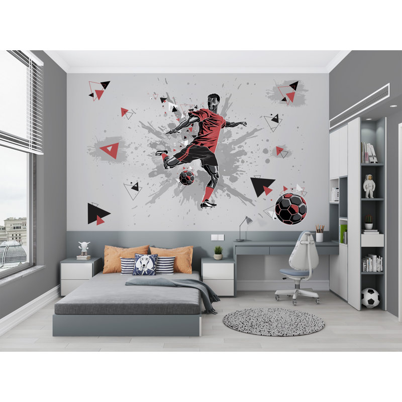 Papier peint sport Football, Multicolore / rouge, L 57 po x l 86 po