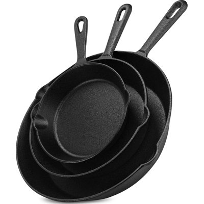 3-Piece Cast Iron Skillet Set, pre-seasoned Fry Pans, 6", 8", and 10"