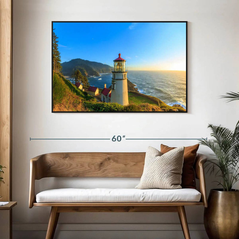 Phare de Heceta Head, 46 po x 31 po, Cadre flottant noir