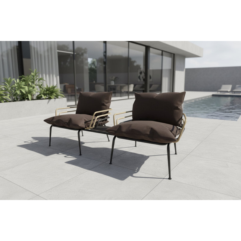 Tembel Outdoor Loveseat with Aluminum Tray Table Patio Sofa with Cushions Modern Lounge Areas Seating