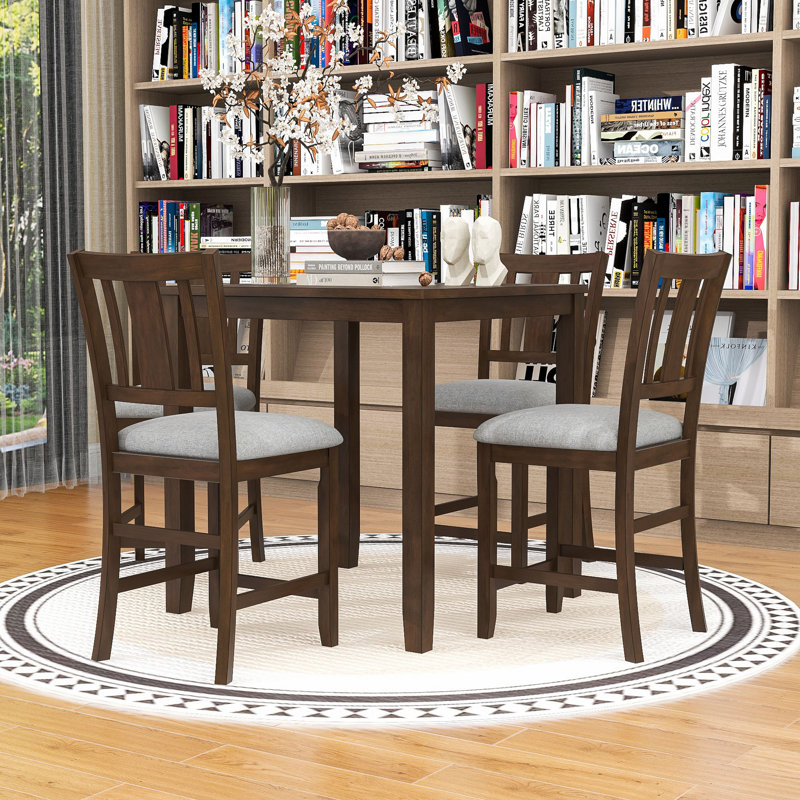 Ensemble de table de salle à manger 5 pièces, table carrée peu encombrante et 4 chaises rembourrées