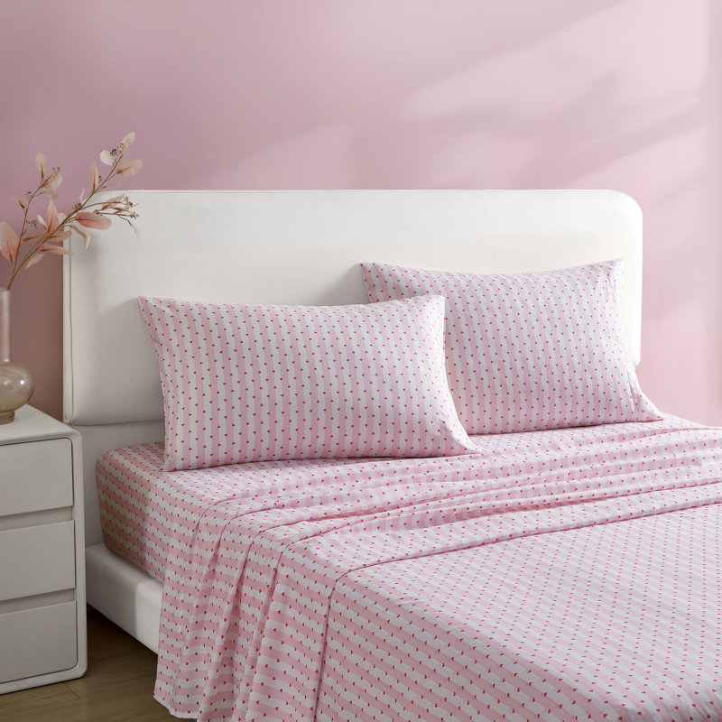 Betsey Johnson Printed Novelty Sheet Sets, Wonderland Stripe Pink, Twin XL Sheet Set with 1 Standard Pillowcase