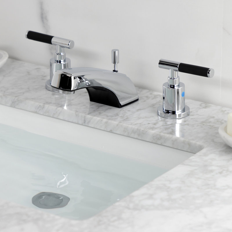 Kingston Brass Kaiser Two-Handle 3-Hole Deck Mount Widespread Bathroom Faucet with Retail Pop-Up Drain, Polished Chrome