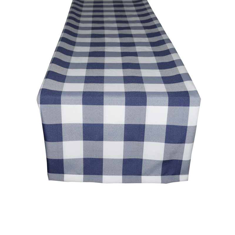 Pande Checkered Table Runner, 120" x 14", Navy White