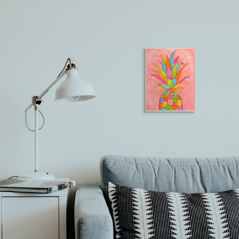 Vibrant ananas fruit amusant rose bleu jaune, H 15 po x l 10 po, Plaque murale