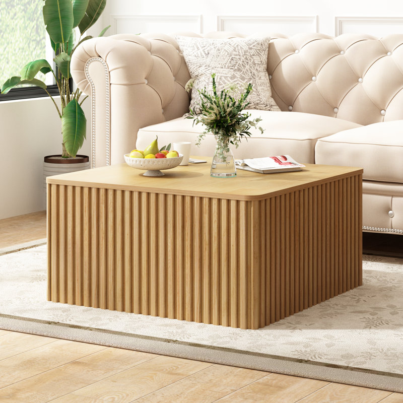 Table basse rabattable carrée 30 po avec table basse et rangement, Bois naturel