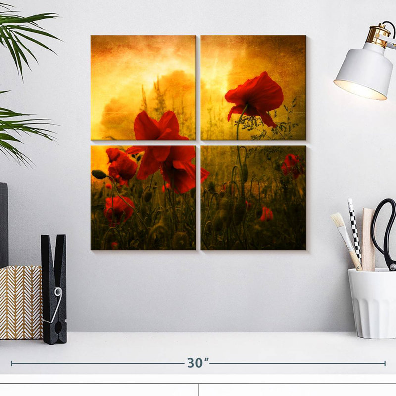 Coquelicots rouges au coucher du soleil, H 18 po x l 18 po