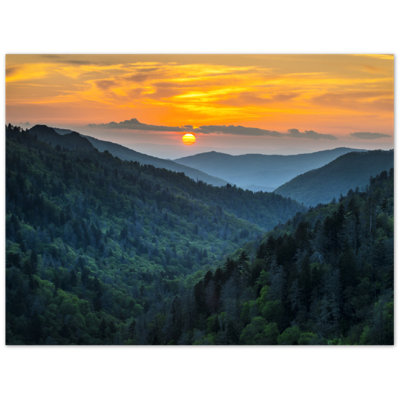 «Smoky Mountains Sunset», reproduction d'art - affiche de paysage naturel - montagne dorée, œuvre d'art panoramique - coucher de soleil sur la vallée de la forêt, reproduction - chalet rustique, décoration murale - art mural nature minimaliste - ca