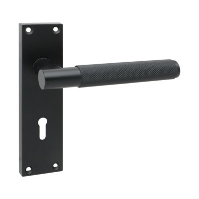 Golden Grace Victorian T-Bar Knurled Lock Door Handle Set Matte Black Finish with 2.5" 3 Lever Lock - 150 x 40mm