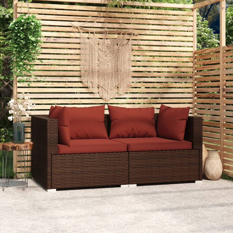 Virigina 55.1" Wide Rectangle Patio Sofa with Cushions, Cinnamon Red, Brown