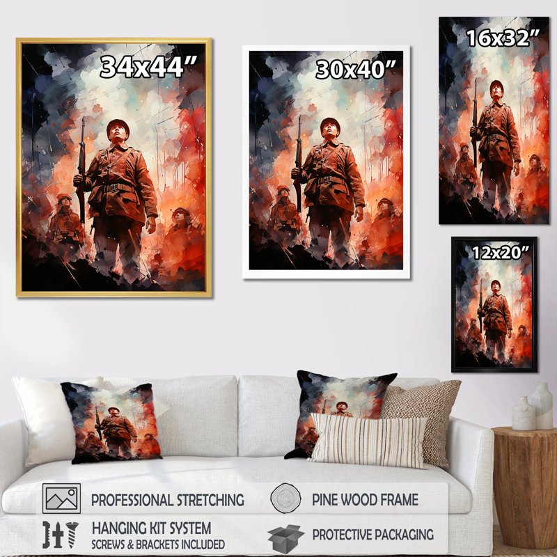 "Militaires militaires", impression sur toile, Cadre simple noir, H 20 po x l 12 po x P 1 po