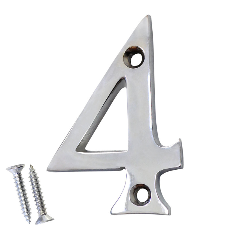 Numéro de maison à fixation en surface en laiton 2 po, Chrome poli, 4