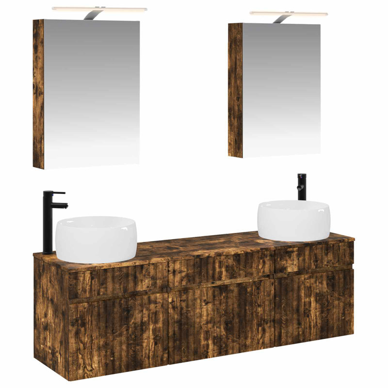 Vanity & Mirror Set, Smoked Oak