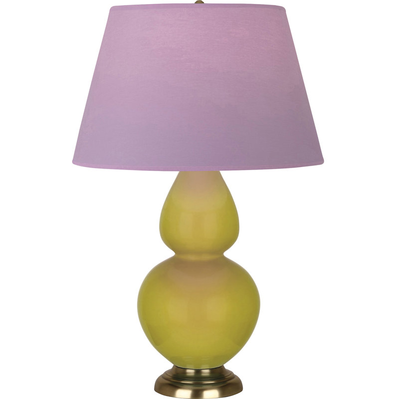 Lampe de table double gourde en céramique, Lavande / prune, Citron glacé / laiton, Laiton