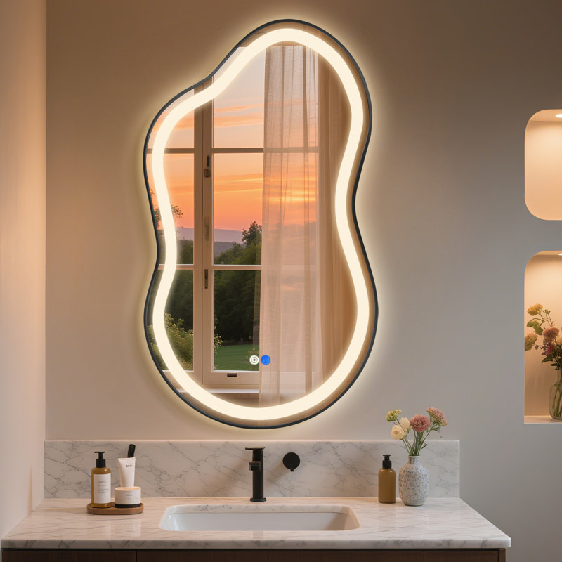 Miroir de salle de bain à DEL avec 3 couleurs de température et lumière à intensité variable, 46 po x 26 po, Noir