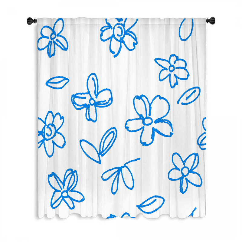 Rideaux à motif fleurs bleues et voilages bleus - 1 panneau, L 50 po x L 84 po