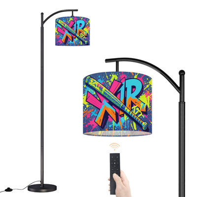 Lampe sur pied à arc avec abat-jour réglable Baseball Bat Neon Graffiti Bold Urban Vibes Lampadaire