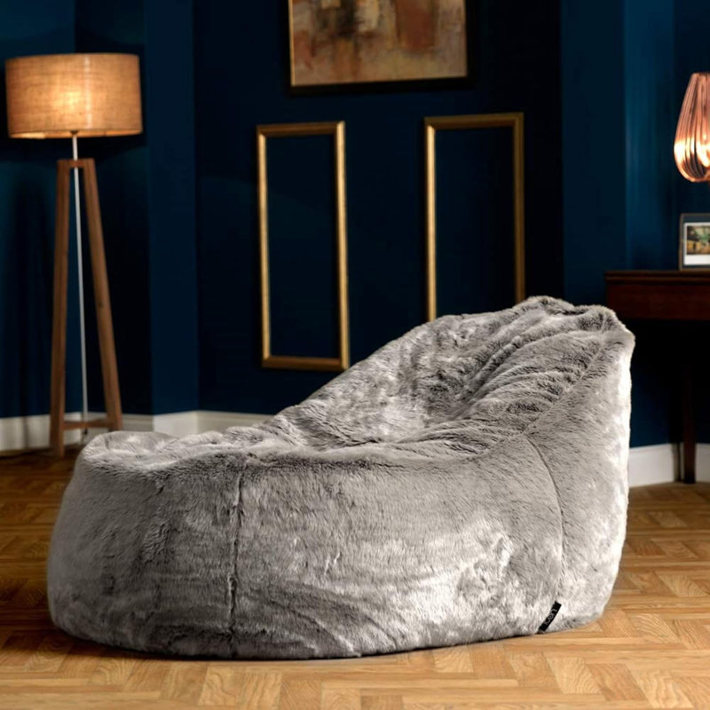 Faux Fur Giant Bean Bag Chair, Arctic Wolf Grey