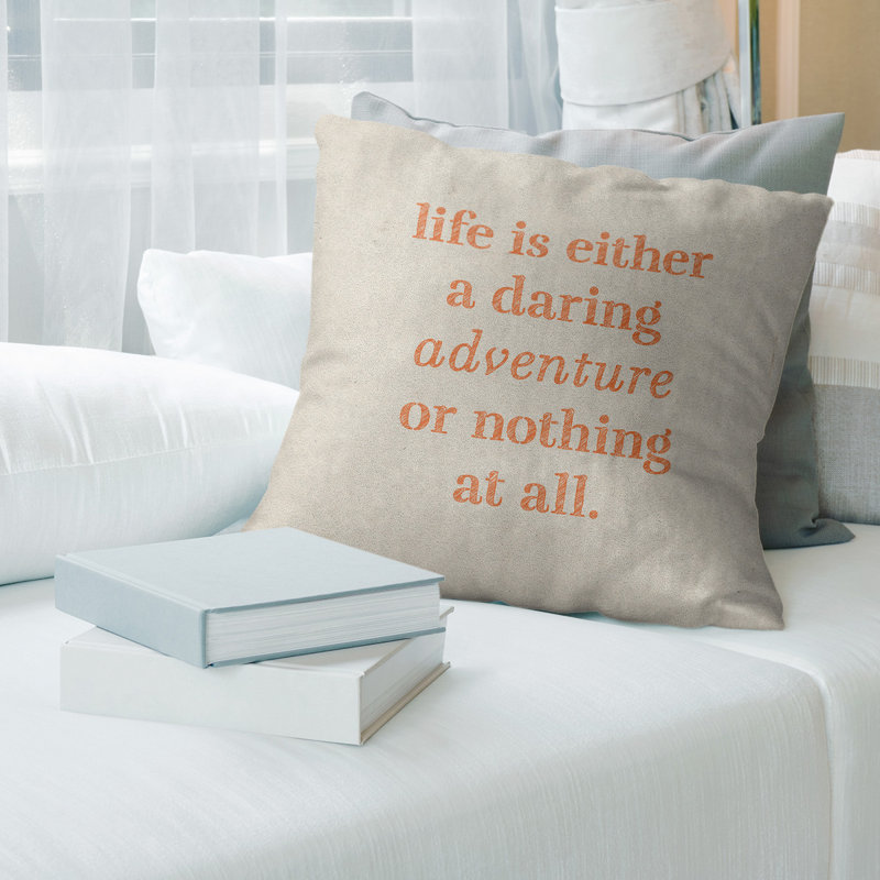 Coussin Handjet, 20 po x 20 po, Beige / orange, Housse de coussin seulement - sans coussin