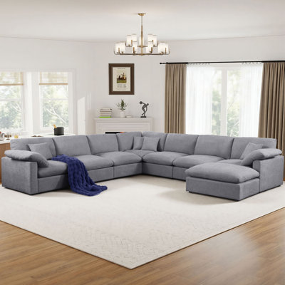 144" Oversized Corner Sectional Sofa With Removable Ottomans 8 Seat Chenille Cloud Upholstered Modular Sectional Couches by Latitude Run