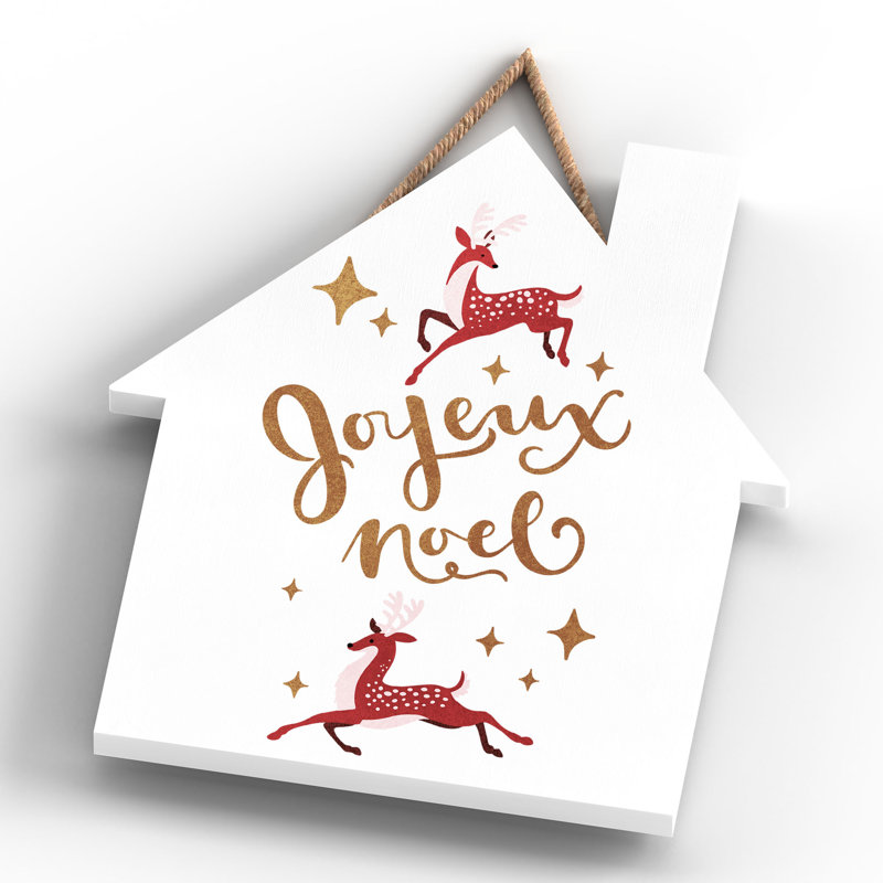 Xmas Joyeux Noel Wooden House Plaque, 18.5cm H x 16cm W x 0.9cm D