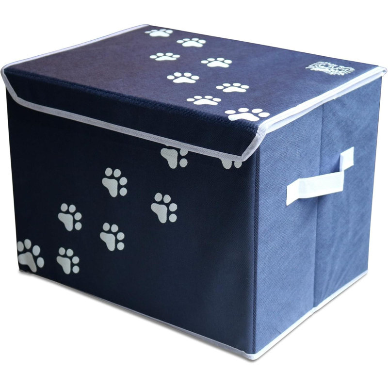 Large Dog Toys Storage Box 16" X 12" Pet Toy Storage Basket With Lid. Perfect Collapsible Canvas Bin For Cat Toys And Accessories Too