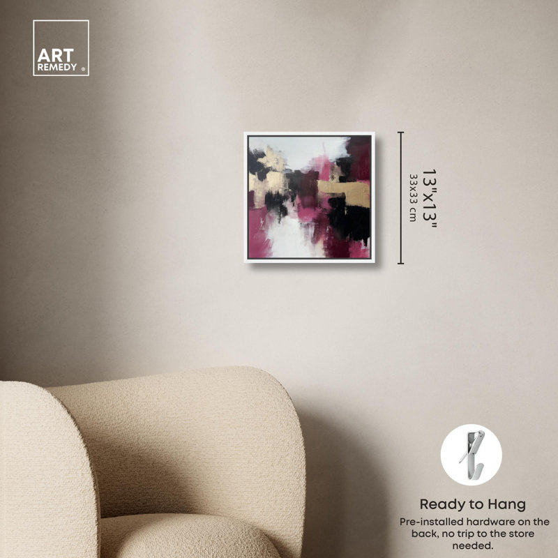 Art Remedy abstrait avec toile dorée, H 13 po x l 13 po, Cadre flottant blanc