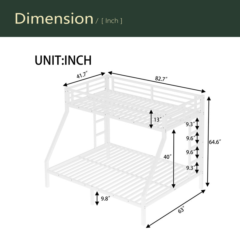 Metal Twin XL Over Queen Bunk Bed For Teens And Adults,Space-Saving/Noise Reduced/No Box Spring Needed