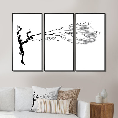 Arbres noirs et blancs I - ensemble d'art mural sur toile traditionnel encadré de 3