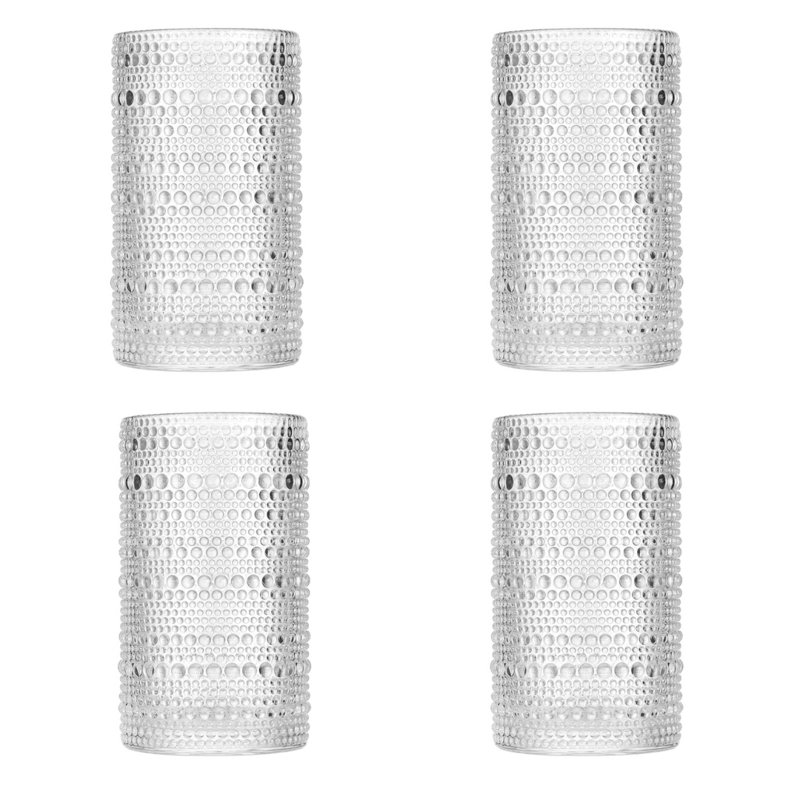 Vintage Clear Hobnail Highball Glasses Set of 4, 15oz