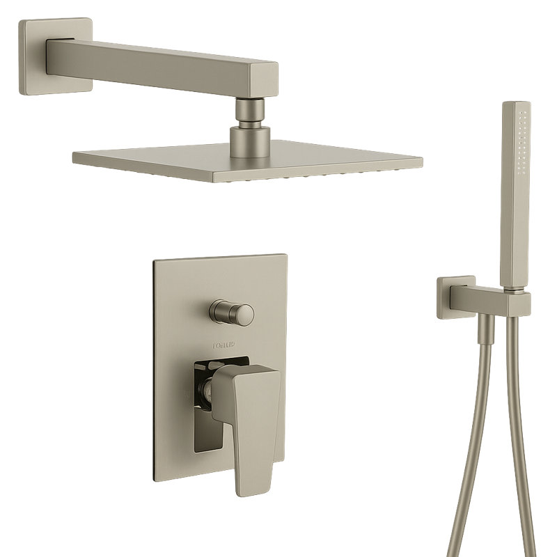 Abruzzo Pressure Balance Shower System with 2-Way Diverter, 8-Inch Rain Shower Head and Wall Mounted Hand Shower, Valve Included