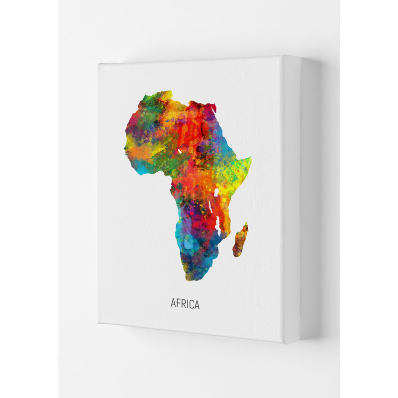 Africa Watercolour Map by Michael Tompsett - Print, 84cm H x 59.4cm W x 4cm D, Wrapped Canvas