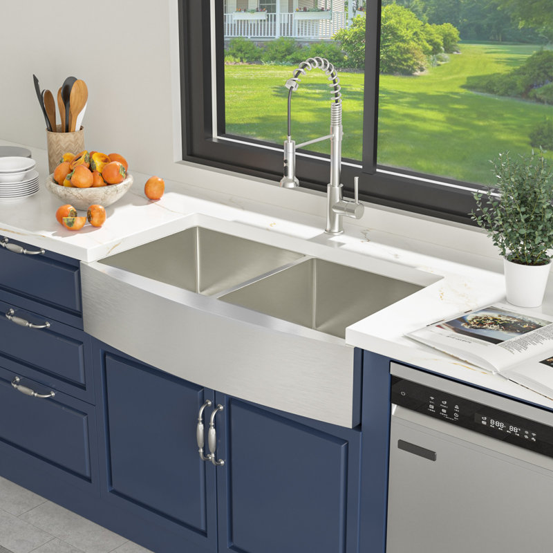 Évier de cuisine à double cuve en acier inoxydable avec grille d'évier et crépine 36 po L x 20 po, H 9 po x l 36 po x P 20 po